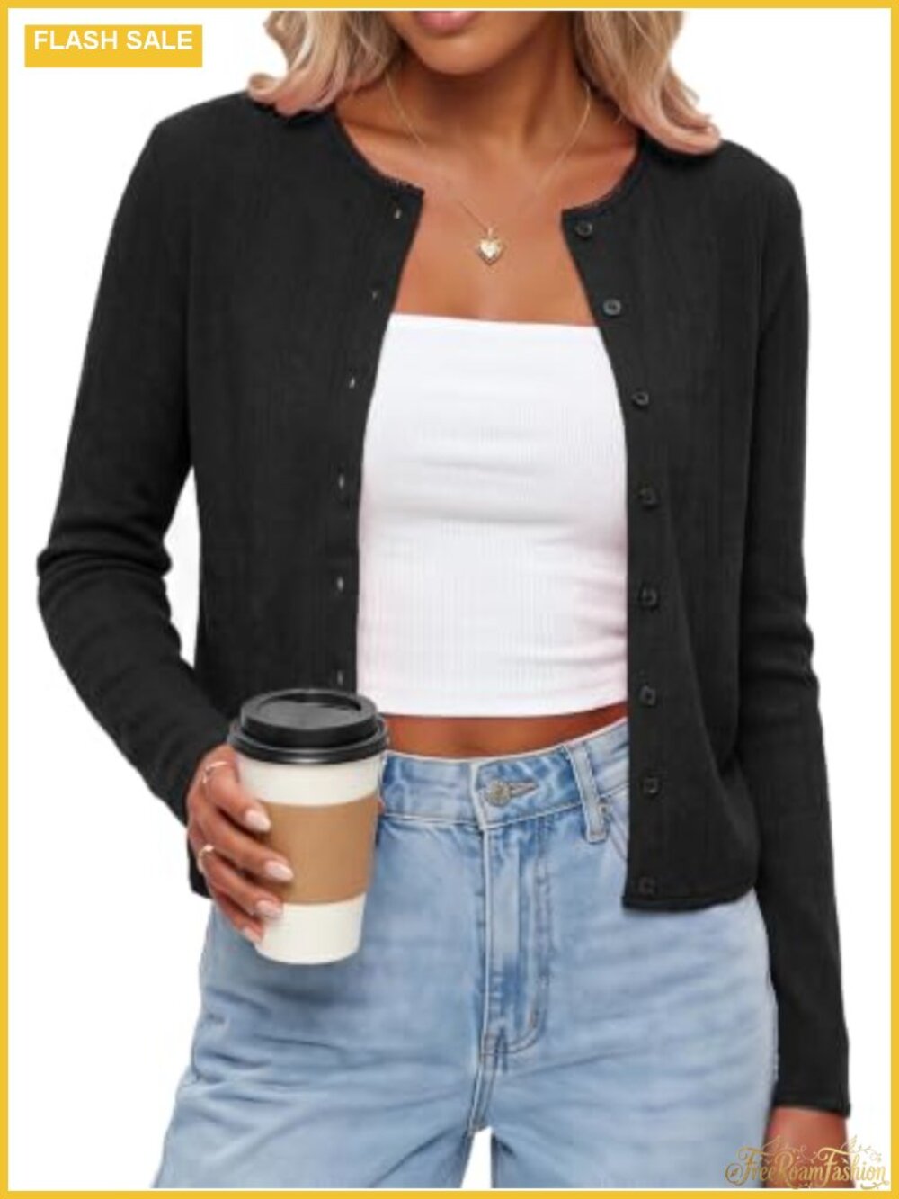 100% Cotton Cropped Cardigan Lightweight Crewneck Button Sweater